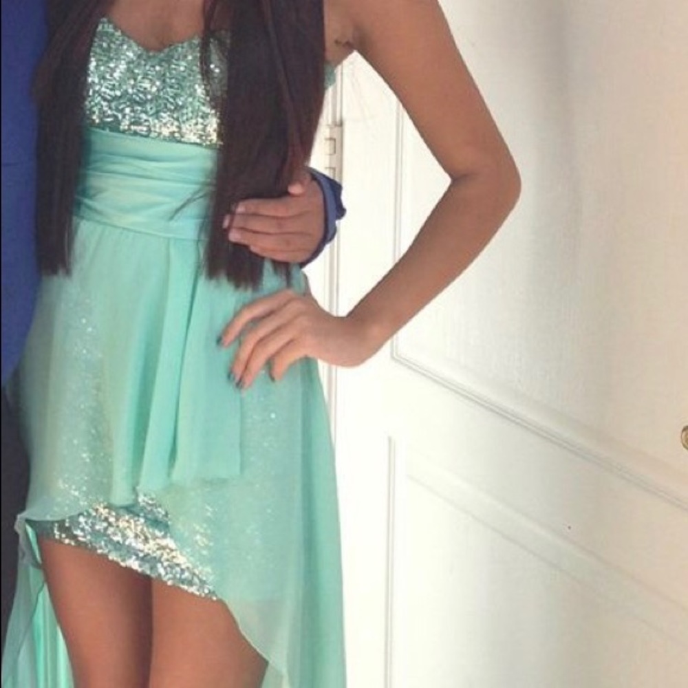 Turquoise Sequin Prom Dress